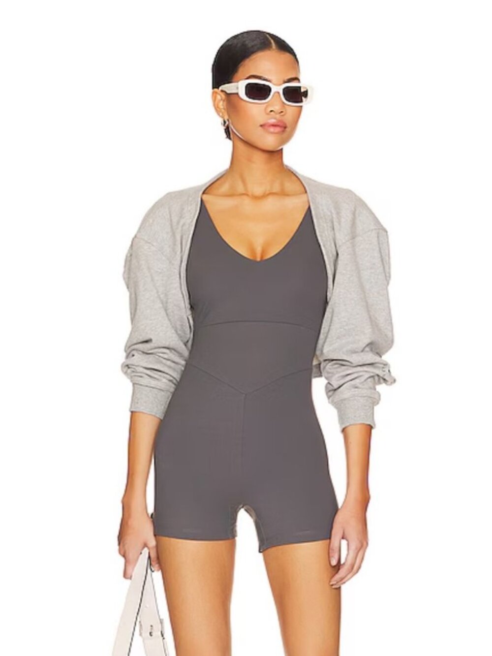 Varley Let's Go Juni All In One Romper Grey Size Medium Athletic Bodysuit